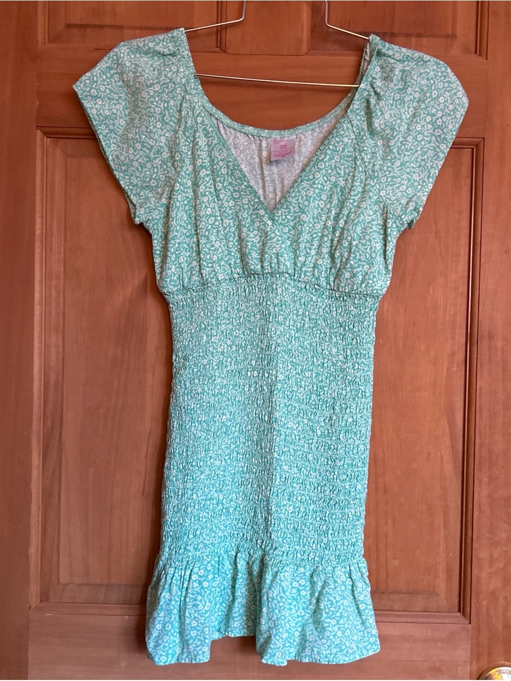 Mini Green Floral Print Dress, Ruched